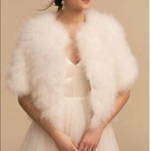 BHLDN // Annabelle - Ivory Marabou Feather Short Sleeve Jacket (M)